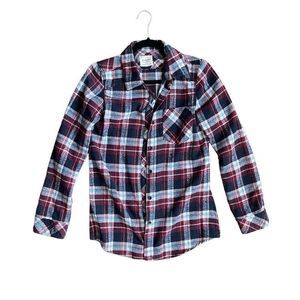 Ci Sono Plaid collection, burgundy navy blue checkered button front long sleeved